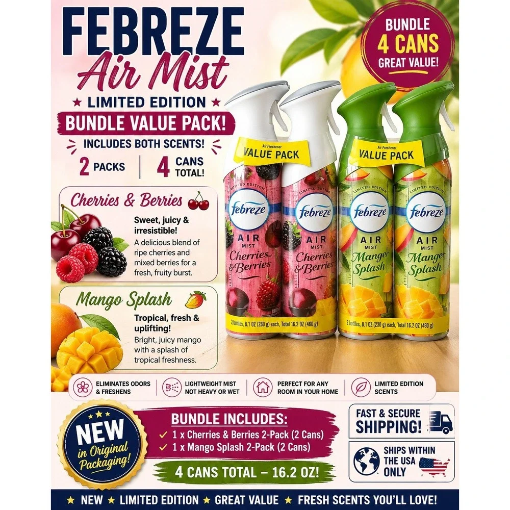 Febreze Air Mist Limited Edition 2-Pack Cherries & Berries and Mango Splash NEW